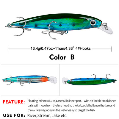1 τεμ 11 cm 13,4 g Floating Minnow Fishing Lures Wobbler Crankbait Tackle 3D Eyes Hard Plastic Bait Bass Pike Carp Fishing