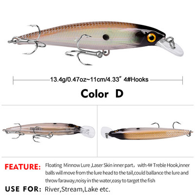 1 τεμ 11 cm 13,4 g Floating Minnow Fishing Lures Wobbler Crankbait Tackle 3D Eyes Hard Plastic Bait Bass Pike Carp Fishing