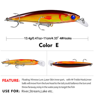 1 τεμ 11 cm 13,4 g Floating Minnow Fishing Lures Wobbler Crankbait Tackle 3D Eyes Hard Plastic Bait Bass Pike Carp Fishing