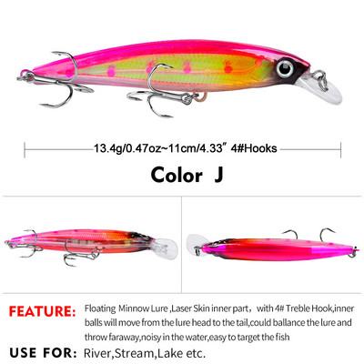 1 τεμ 11 cm 13,4 g Floating Minnow Fishing Lures Wobbler Crankbait Tackle 3D Eyes Hard Plastic Bait Bass Pike Carp Fishing