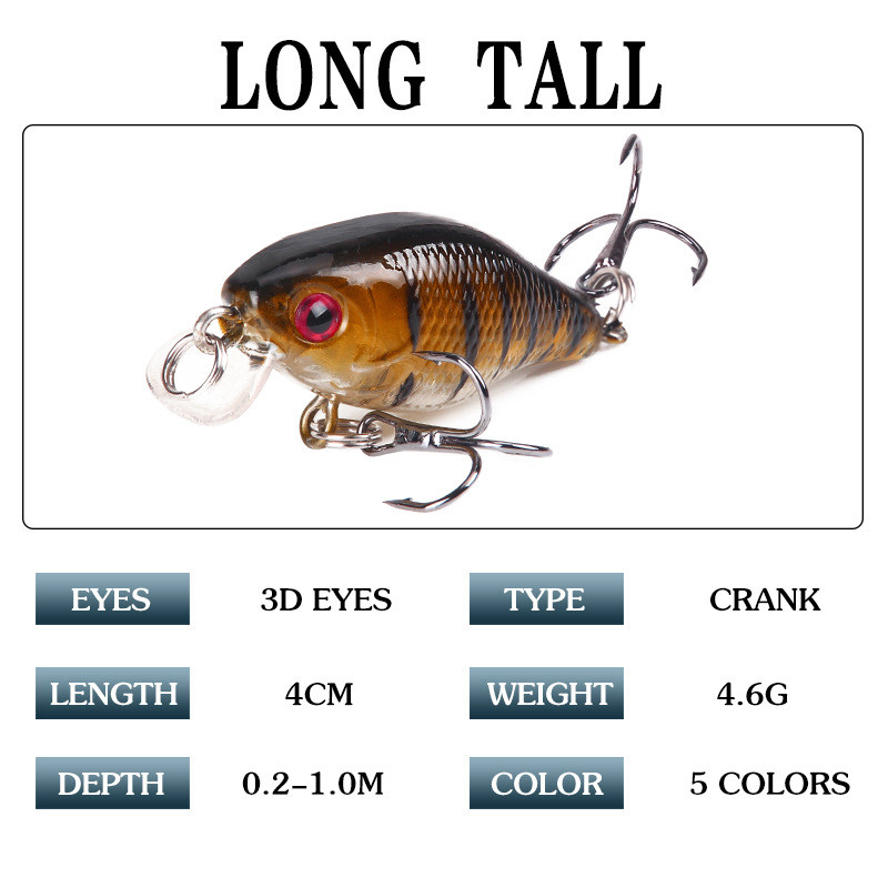 1 buc. Nalucă de pescuit tare 40 mm 4,6 g Mini Wobblers Crank Momeală pentru Stiucă Floating Crankbait Swimbait Pesca cu cârlig dublu