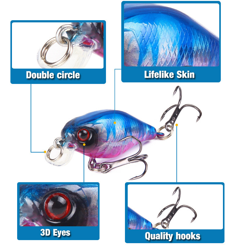 1 buc. Nalucă de pescuit tare 40 mm 4,6 g Mini Wobblers Crank Momeală pentru Stiucă Floating Crankbait Swimbait Pesca cu cârlig dublu