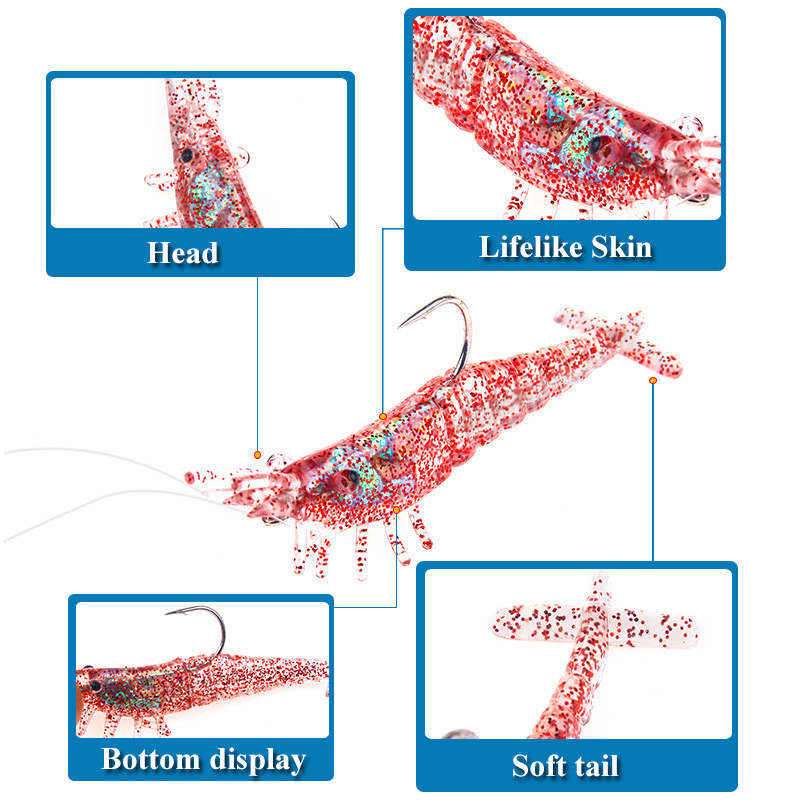 1 vnt. Žvejybos masalai Bioninės krevetės su kabliuku minkštu masalu netikras masalas jūrinės žvejybos masalai dirbtiniai masalai žvejybos įrankis