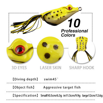 1 бр. Примамка за жаба Мека тръбна примамка Пластмасова примамка за риболов с риболовни куки Topwater Ray Frog Изкуствени 3D очи
