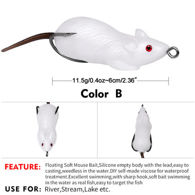 1Pcs 6cm11.5g 3D Eyes Soft Mouse Fishing Lure Плаваща изкуствена стръв Силиконова морска плувна стръв Риболовни принадлежности