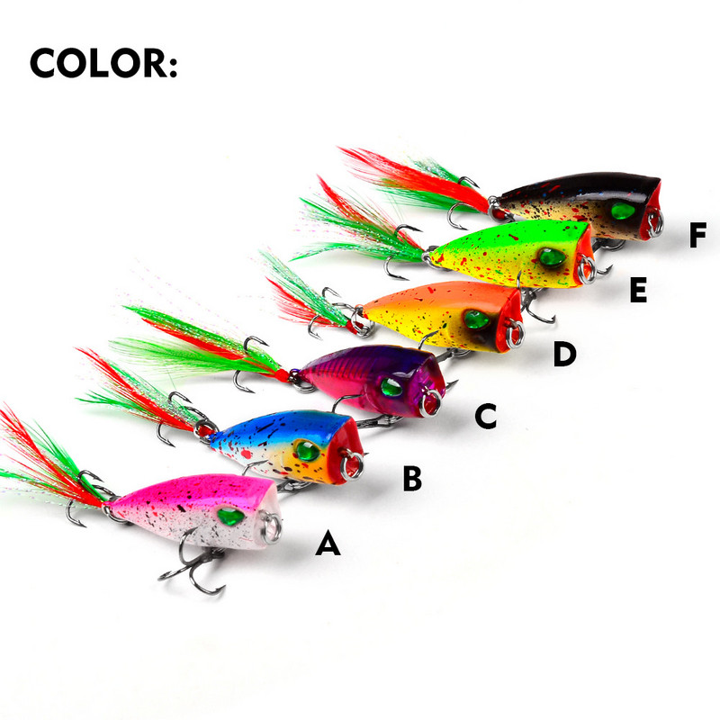 4,3 cm 4g Mini Popper Fishing Lures Topwater Hard Bait Artificial Wobblers Πλαστικό εργαλείο ψαρέματος Pesca με 10# γάντζους για πούπουλα