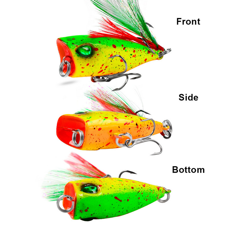 4,3 cm 4g Mini Popper Fishing Lures Topwater Hard Bait Artificial Wobblers Πλαστικό εργαλείο ψαρέματος Pesca με 10# γάντζους για πούπουλα