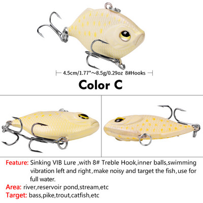 1 DB VIB kemény csali, 4,5 cm 8,5 g horgászcsali, süllyedő sörétes, zörgő Crankabit wobbler Isca mesterséges pesca basszuscsuka számára