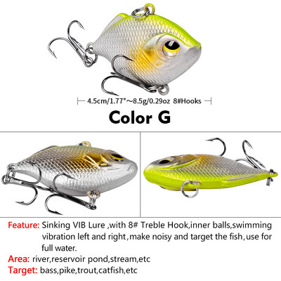 1 DB VIB kemény csali, 4,5 cm 8,5 g horgászcsali, süllyedő sörétes, zörgő Crankabit wobbler Isca mesterséges pesca basszuscsuka számára