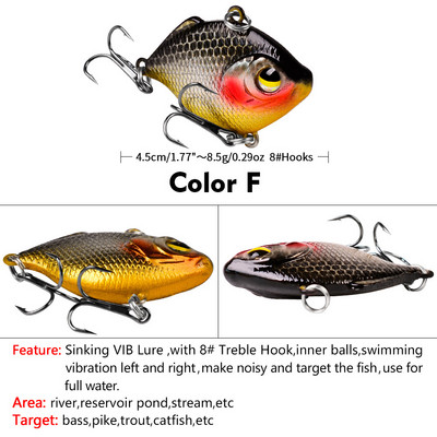 1 DB VIB kemény csali, 4,5 cm 8,5 g horgászcsali, süllyedő sörétes, zörgő Crankabit wobbler Isca mesterséges pesca basszuscsuka számára