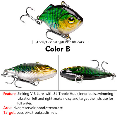 1 DB VIB kemény csali, 4,5 cm 8,5 g horgászcsali, süllyedő sörétes, zörgő Crankabit wobbler Isca mesterséges pesca basszuscsuka számára