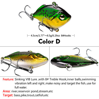 1 DB VIB kemény csali, 4,5 cm 8,5 g horgászcsali, süllyedő sörétes, zörgő Crankabit wobbler Isca mesterséges pesca basszuscsuka számára