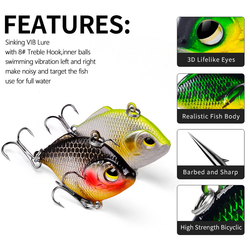 1 DB VIB kemény csali, 4,5 cm 8,5 g horgászcsali, süllyedő sörétes, zörgő Crankabit wobbler Isca mesterséges pesca basszuscsuka számára