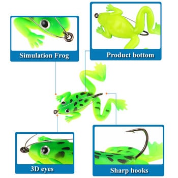 Frog Lure Bass Trout Fishing Lures Реалистичен реквизит Frog Soft Swimbait Плаваща стръв с куки за сладководна солена риба