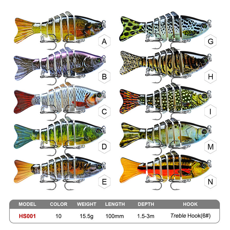 1 tk 10 cm 15 g 7-osalised Swimbait haugi voblerid Crankbait kalapüügi lant, mitme liigendiga kõva söödavarustus bassi jaoks
