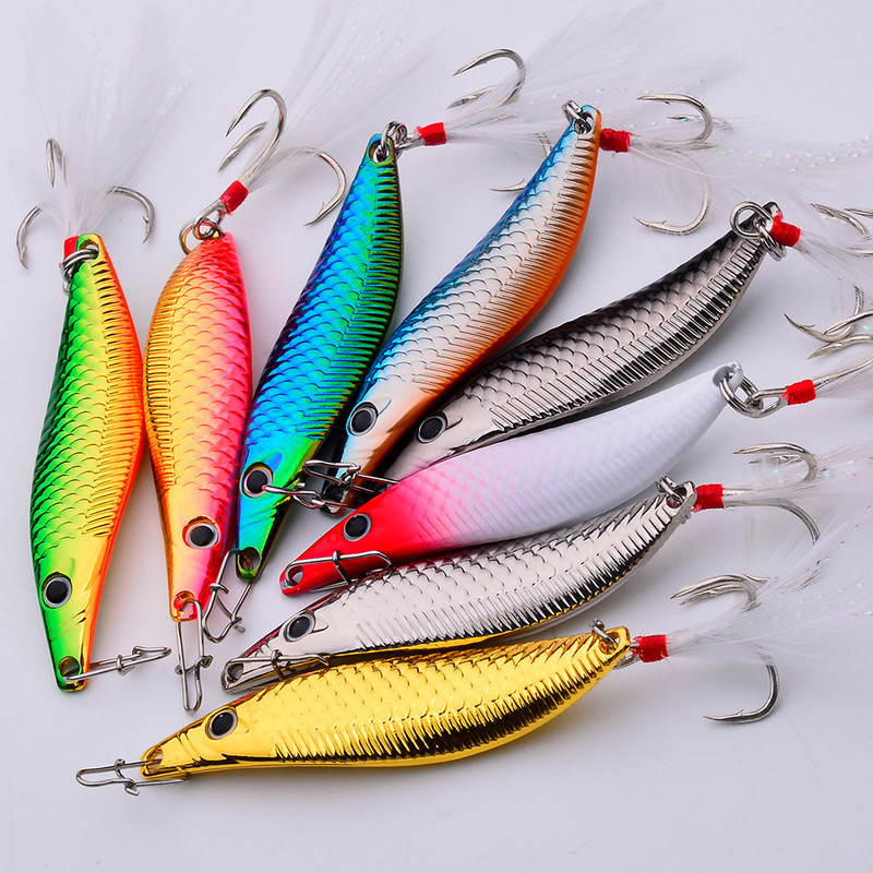 1Τμ 7g 10g 15g 20g Metal VIB Spinners Spoon Lures Artificial Bait with Feather Hook Νυχτερινό εργαλείο ψαρέματος για μπάσο