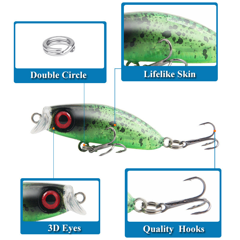 Mini plaukiojantys Minnow vobleriai žvejybos masalai 4,3 cm/3g upėtakis Dirbtinis plastikas Hard Bait Jerkbait Crankbait Bass žvejybos reikmenys