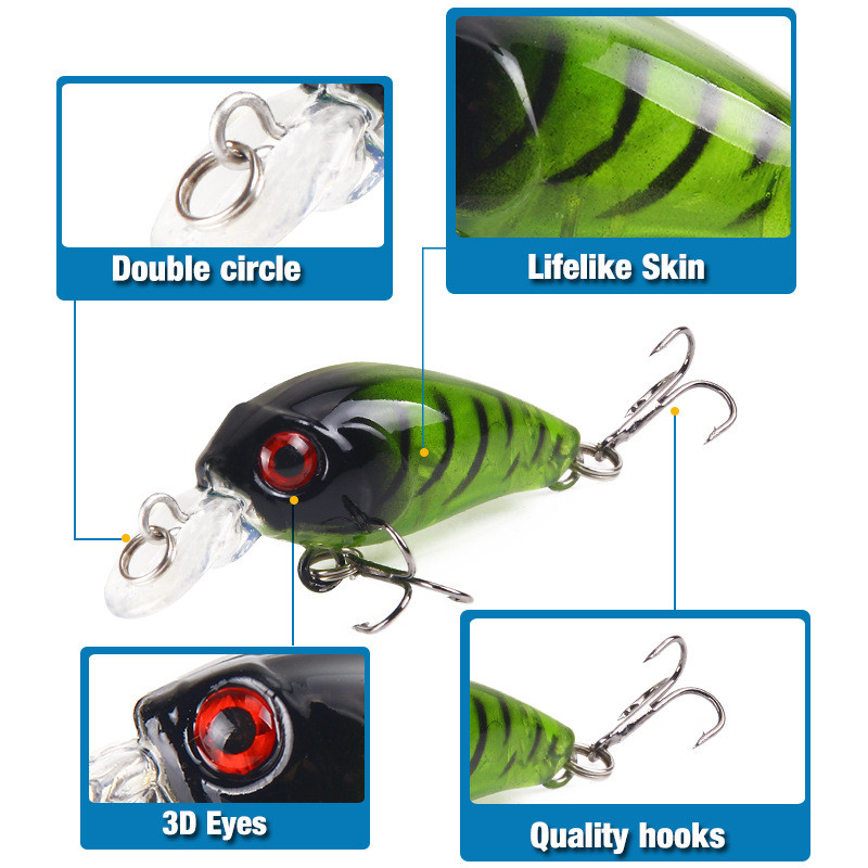 Nauji Crankbait vobleriai žvejybos masalas 4,5 cm/3,8 g Aukštos kokybės kabliukai 9 skirtingų spalvų dirbtinio masalo kietos žūklės švaistikliai