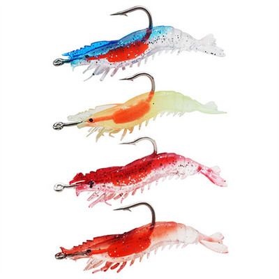 4 vnt Minkštos imitacijos šviečiantys krevečių krevečių masalai kabliukai žūklės reikmenys žūklės masalai kietieji masalai vobleriai velkamiesiems