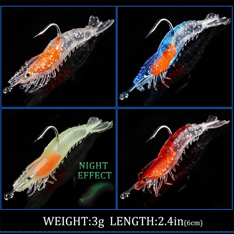 4 vnt Minkštos imitacijos šviečiantys krevečių krevečių masalai kabliukai žūklės reikmenys žūklės masalai kietieji masalai vobleriai velkamiesiems