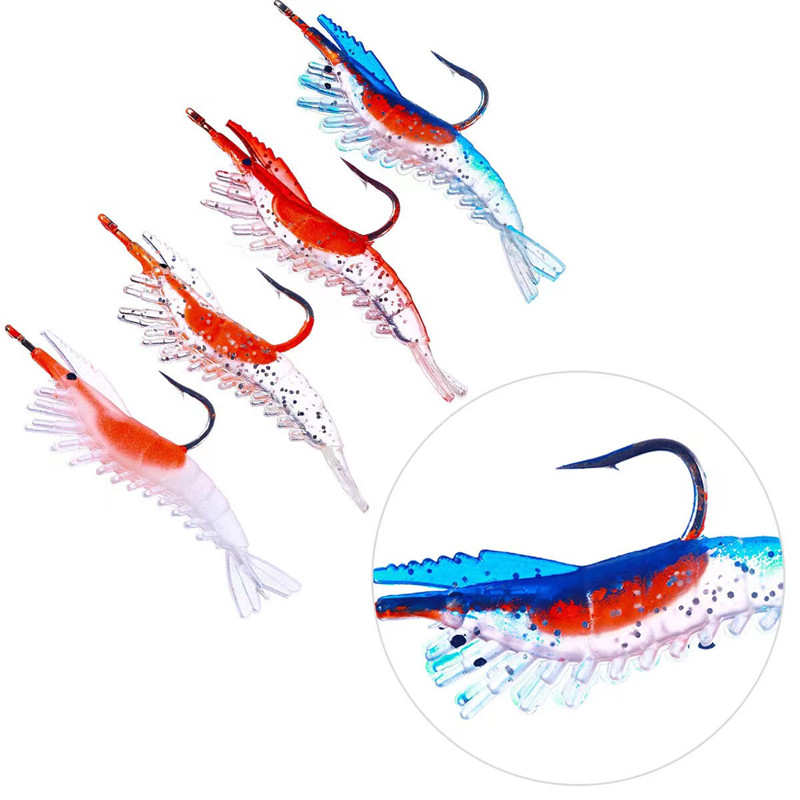 4 vnt Minkštos imitacijos šviečiantys krevečių krevečių masalai kabliukai žūklės reikmenys žūklės masalai kietieji masalai vobleriai velkamiesiems