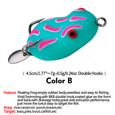 PROBEROS 1Vnt Minkštas varlės masalas 4,5cm-7g Besisukantis silikoninis žūklės masalas Plaukiojantis guminis vobleris su blizgučiais Swimbait Topwater Isca