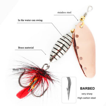 FISH KING 1PCS/2PCS Spinner Lure 6g/12g/16g Стръв Метална месингова лъжица Твърда примамка Перо Treble Hook Фалшива примамка Риболовни принадлежности Pesca