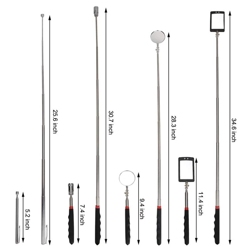 Nešiojamas teleskopinis lanksčios galvutės tikrinimo veidrodis su LED apšvietimu, reguliuojamas 360 laipsnių kampu pasukamas žiūrėjimo automatinis rankinis įrankis