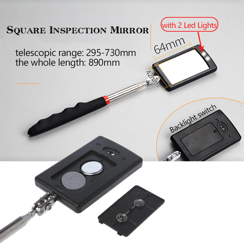 Nešiojamas teleskopinis lanksčios galvutės tikrinimo veidrodis su LED apšvietimu, reguliuojamas 360 laipsnių kampu pasukamas žiūrėjimo automatinis rankinis įrankis