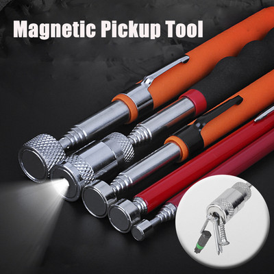 Telescopic Magnetic Pen Car Repair Pick Up Tool Adjustable Suction Rod Stick for Picking Up Nut Bolt with Light Auto Accessories