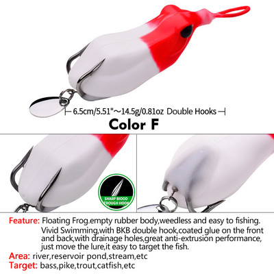 1 db puha békacsali 6,5 cm-14,5 g lebegő horgászcsali szilikon wobbler pergető Topwater Swimbait horgászfelszerelés