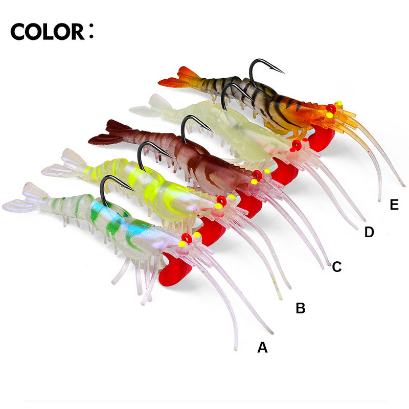 1vnt Luminous Eyes Silikoniniai krevečių masalai 6g 13g 19g Bionic Minkšti krevečių masalai Metalinis Jig Head Skęstantis Swimbait Voblerio kabliukas