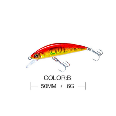 1vnt Žvejybos masalas 50mm 6g Minnow Crankbait Vobleriai 3D Eyes Eešerio dirbtinis masalas Lydekos karpių masalas SwimBait žvejybos reikmenys