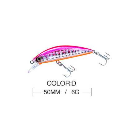1vnt Žvejybos masalas 50mm 6g Minnow Crankbait Vobleriai 3D Eyes Eešerio dirbtinis masalas Lydekos karpių masalas SwimBait žvejybos reikmenys