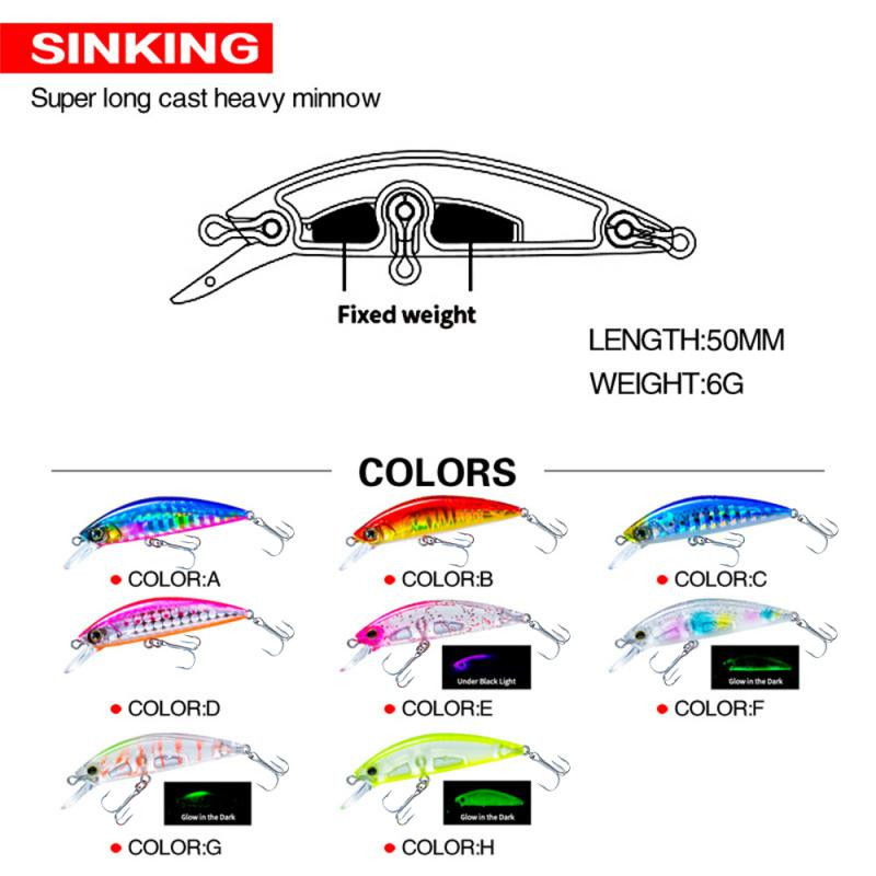 1vnt Žvejybos masalas 50mm 6g Minnow Crankbait Vobleriai 3D Eyes Eešerio dirbtinis masalas Lydekos karpių masalas SwimBait žvejybos reikmenys