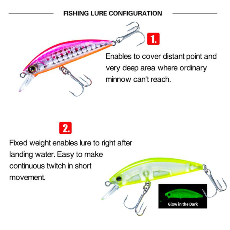 1vnt Žvejybos masalas 50mm 6g Minnow Crankbait Vobleriai 3D Eyes Eešerio dirbtinis masalas Lydekos karpių masalas SwimBait žvejybos reikmenys