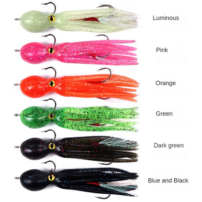 Aštuonkojų žvejybos masalas, 21 g dvigubas kabliukas, dirbtinis silikoninis minkštas masalas