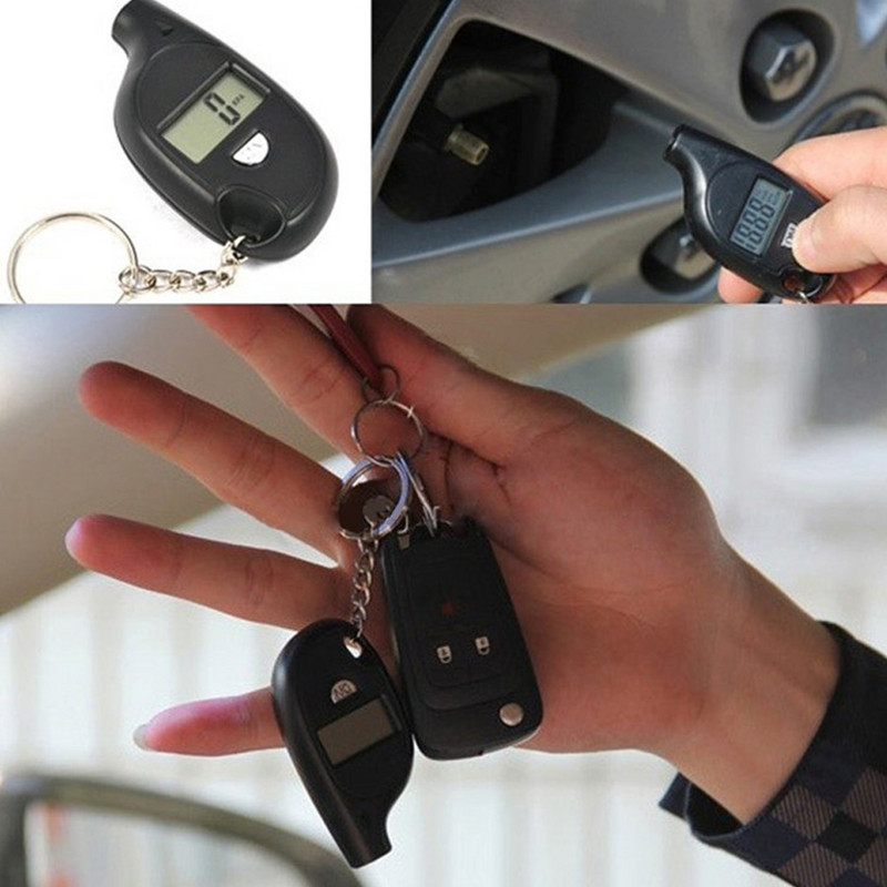 Nešiojamas raktų pakabuko padangų matuoklio testeris 150 PSI tikslus padangų oro slėgio monitoriaus įrankis su skaitmeniniais LCD ekrano įrankiais, skirtais lauke