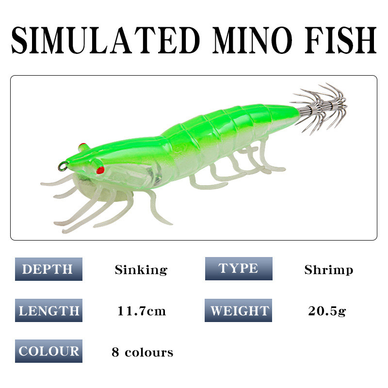Šviečiantys kalmarų kėgliai buteliuose sprogstamasis kabliukas medinis krevečių masalas Minkštas pėdas Eging Jigging gyvenimiškas imitacinis aštuonkojis su garso kamuoliuku