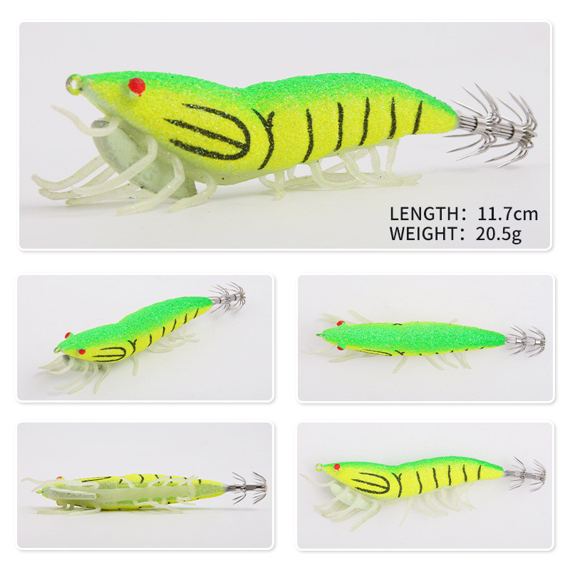 Šviečiantys kalmarų kėgliai buteliuose sprogstamasis kabliukas medinis krevečių masalas Minkštas pėdas Eging Jigging gyvenimiškas imitacinis aštuonkojis su garso kamuoliuku