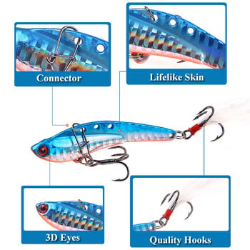 1 PCS Metal Lure Vibration Blade VIB Dragon Tooth Blood Trough Hook Vib Fishing Tackle Crankbait Потъващи вибрации Твърда стръв