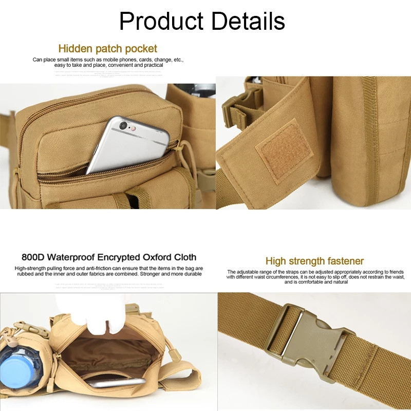 Vanjska taktička muška torbica oko struka, najlonska torbica za planinarenje, vodootporna Molle kamuflažna torba za pojas za planinarenje, kampiranje