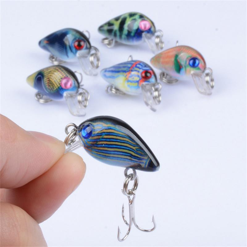 Žvejybos masalai 6 spalvų dažytas piešinys 3cm/1,5g Mini Fat 3D Bionic Eyes Žvejybos reikmenys Luya netikras masalas plastikas