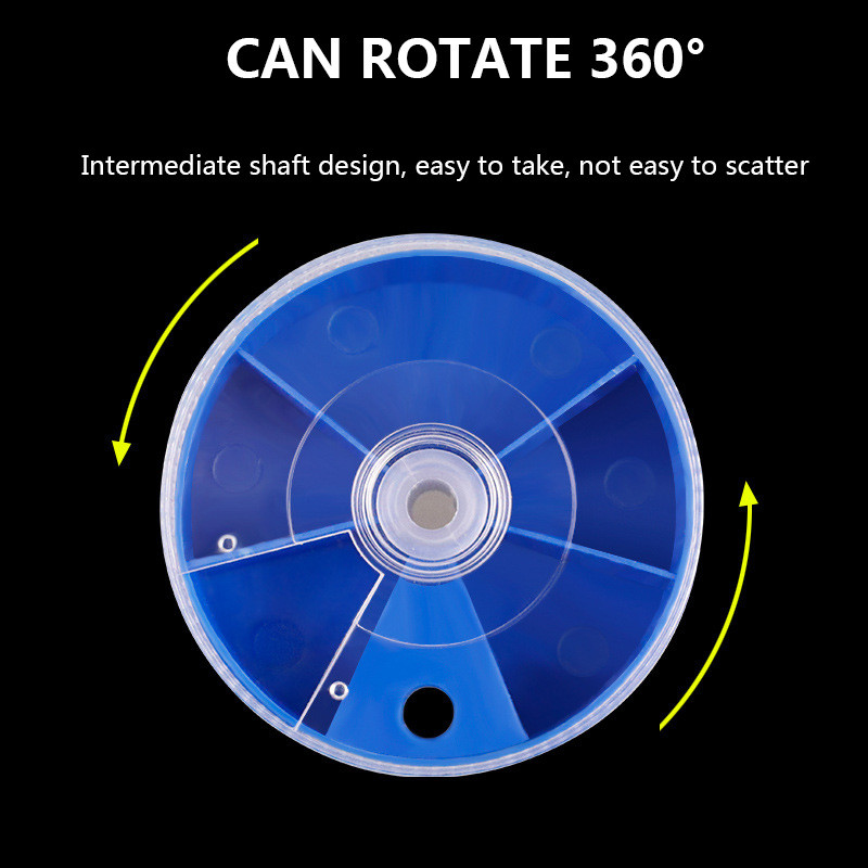 WALK FISH žvejybos įrankių dėžė 5 grotelės / 6 tinkleliai permatoma besisukanti maža laikymo dėžutė Mini žvejybos masalų dėžutė, apvali maži priedai