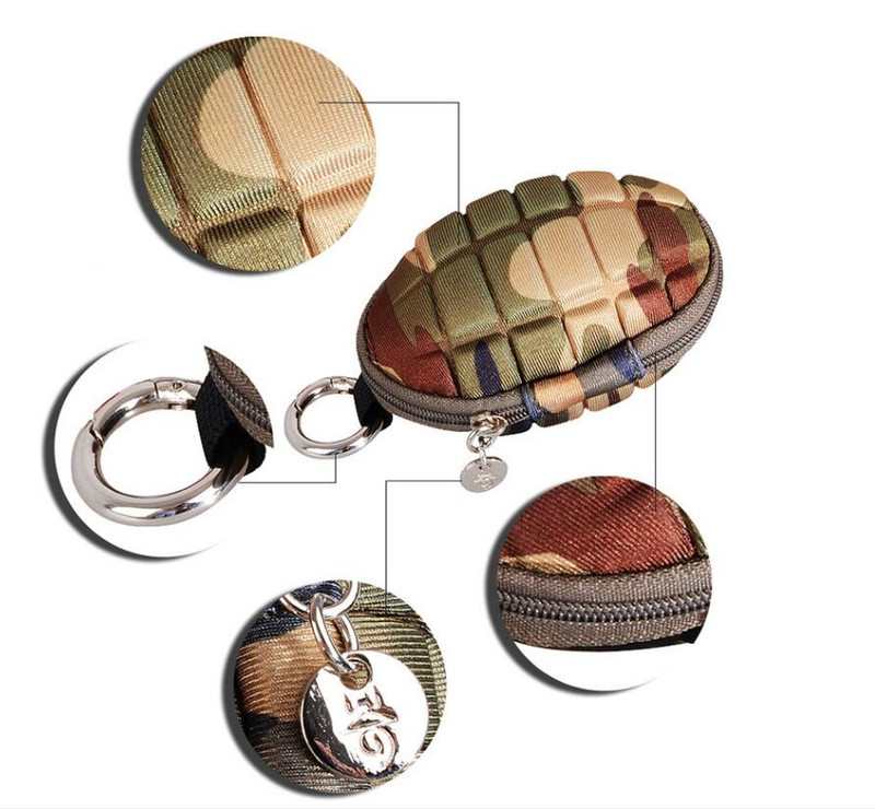 Портфейли за ключове във формата на тактическа граната PU кожена цип за кола Портмоне за монети Нож Чанта Чанта Ключодържател Калъф Камуфлаж