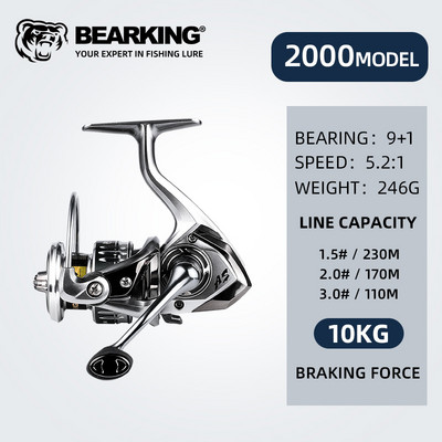 Bränd BEARKING Uus saabumine 9+1BB 5.2:1 merevee püügirulliga 1000-6000 Max Drag 12KG veekindlad rullid