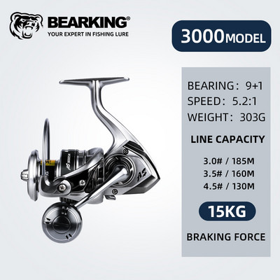 Bränd BEARKING Uus saabumine 9+1BB 5.2:1 merevee püügirulliga 1000-6000 Max Drag 12KG veekindlad rullid