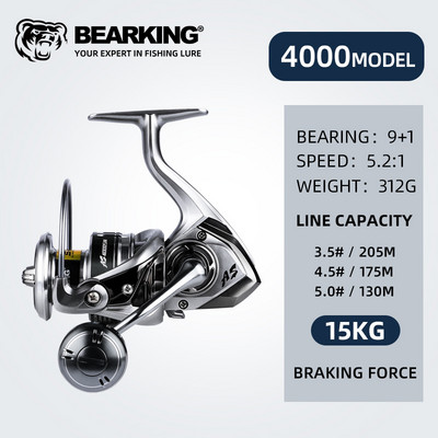Bränd BEARKING Uus saabumine 9+1BB 5.2:1 merevee püügirulliga 1000-6000 Max Drag 12KG veekindlad rullid