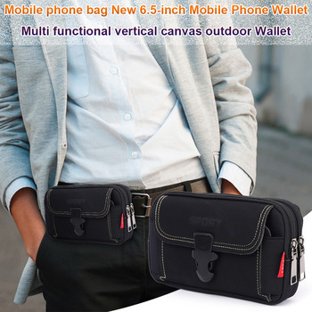 Мъжка платнена чанта с колан за кръста с много ципове Ежедневни преносими чанти за мобилни телефони