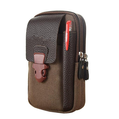 Geantă pentru bărbați cu fermoar multiplu, curea din pânză, pentru telefon mobil portabil